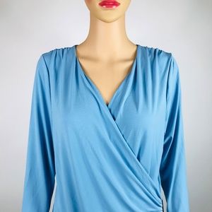 Womens Blue/White Crossover Faux-Wrap Top  K#42